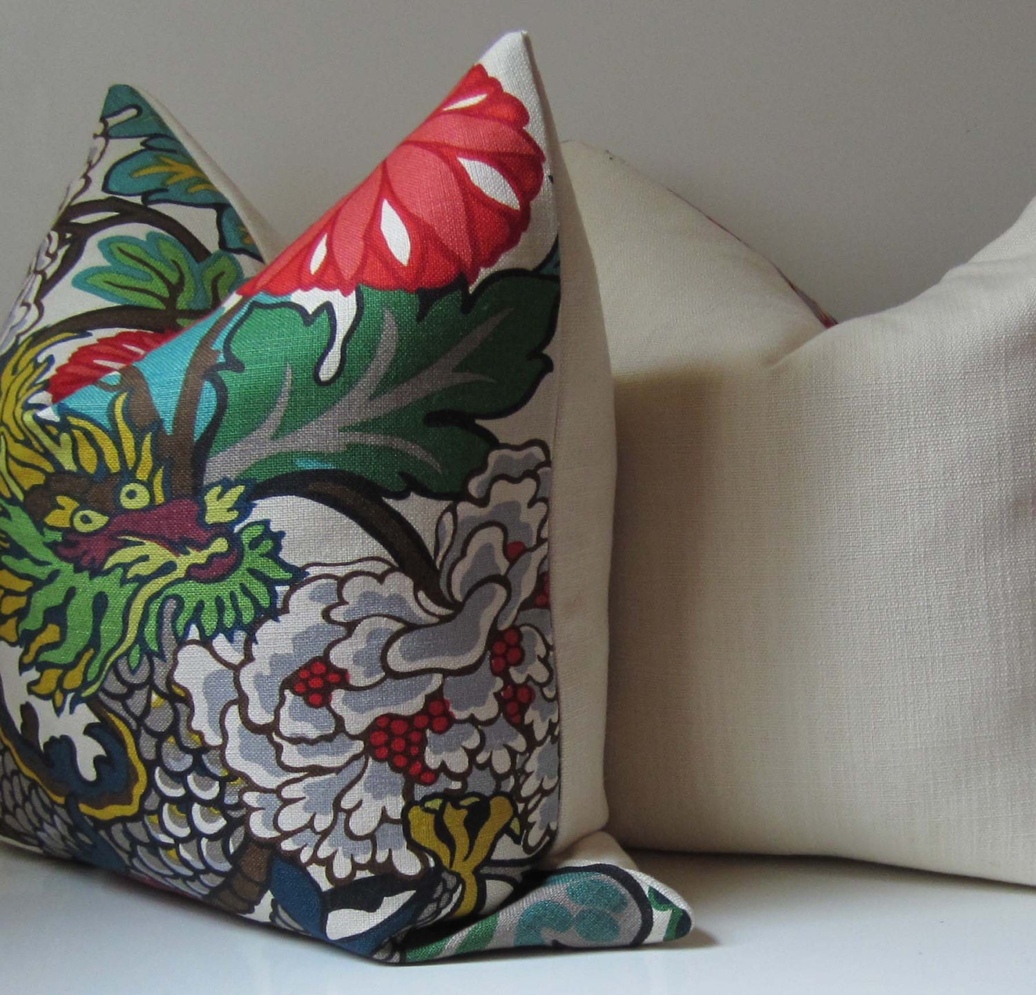 Chiang Mai Dragon - Decorative pillow Cover - 20 inch  - Schumacher - citron  - turquoise - teal - gray - red - ready to ship