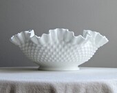 Large Fenton Hobnail Milk Glass Bowl - White American Glass