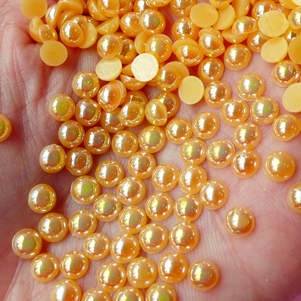 5mm AB ORANGE Half Pearl Cabochons / Round Flat Back Faux Pearlized Cabochons (around 150 pcs) PEAB-O5