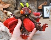 Chocolate Strawberry Mof - cuddly OOAK red and brown moth art doll