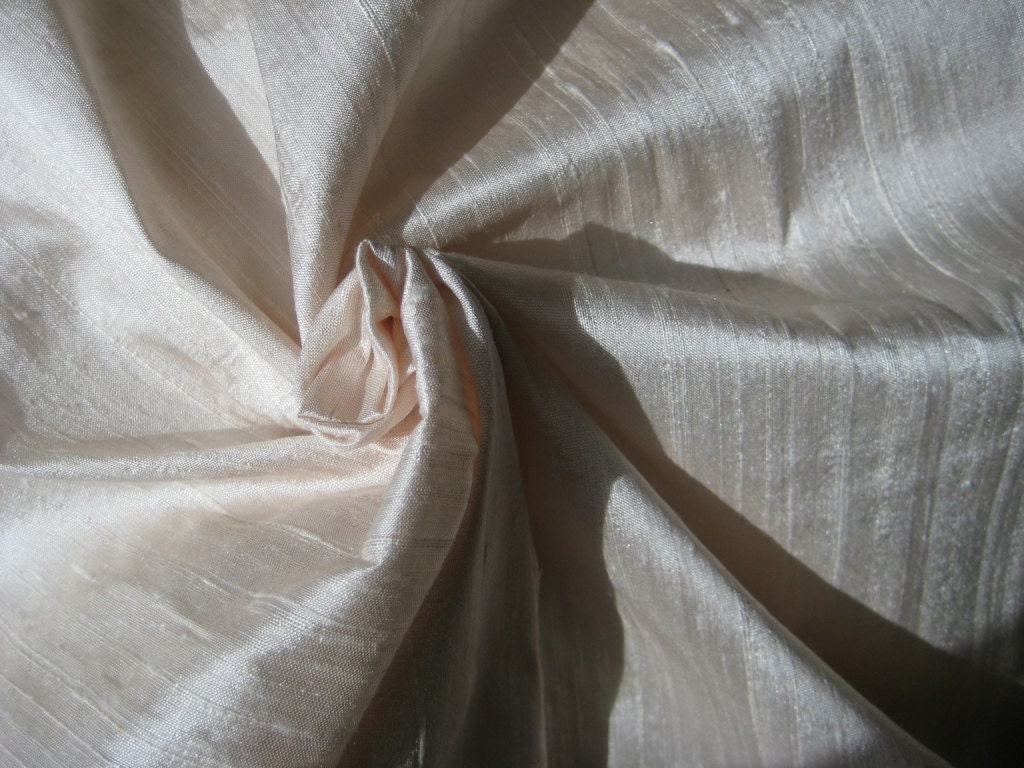 Ivory Light Pale Pink Bridal 100% dupioni silk fabric yardage By the Yard 45" wide