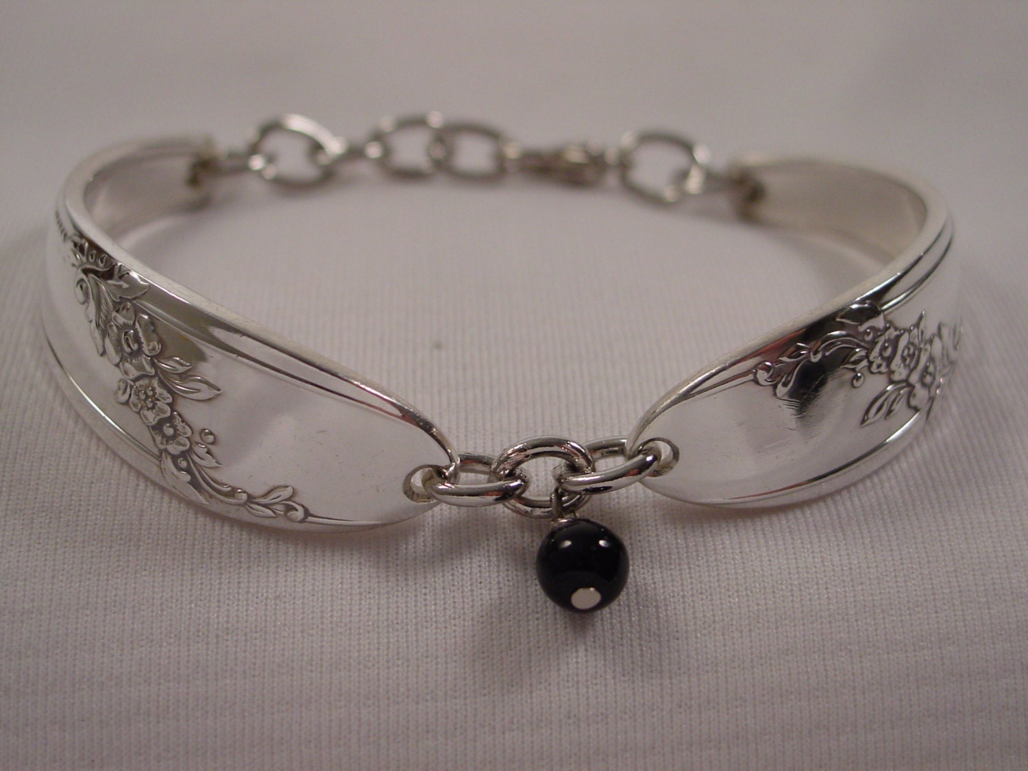 A Spoon rings Plus Beautiful Spoon Bracelet Queen Bess Pattern With Black Bead b165