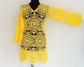 spring Cardigan sweater stripe yellow fashion Charming handmade crochet Sweaters  Cardigans