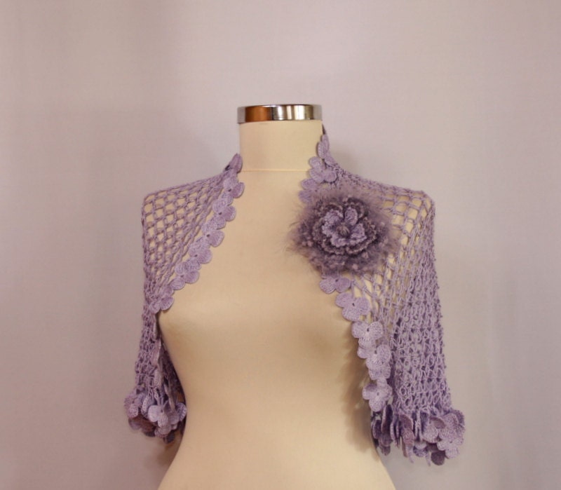 Lilac Dreams / Shrug Bolero Crochet Shrug Flower Bolero Jacket Wedding Bridesmaid Bridal Shrug Bolero S M L by Lilithist