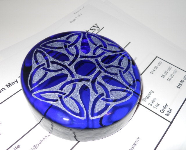Engraved Blenko Paperweight