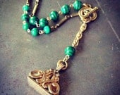 Victorian Necklace - Gold & Malachite Signet Seal Pocket Watch Fob - Antique Pocket Watch Chain - ANTIQUITY collection by Compass Rose