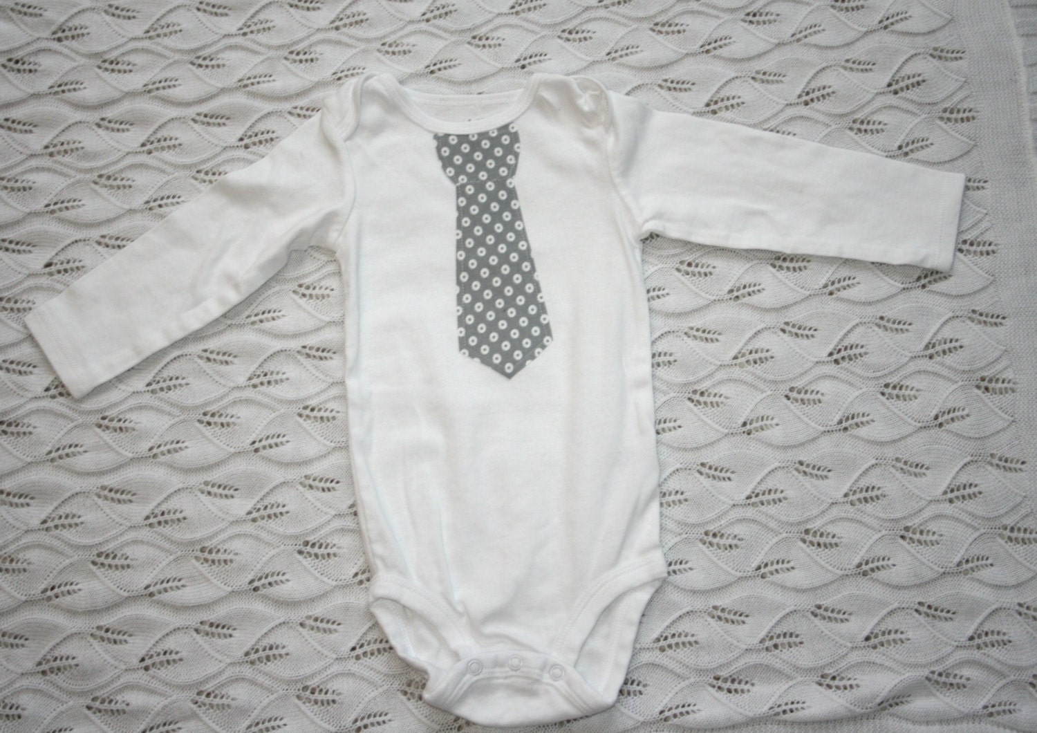Baby Tie Onesie- Long Sleeve, Gray and White
