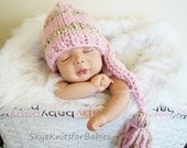 Sweet Baby Elf Hat in Pink and Oatmeal Beautiful Photo Prop