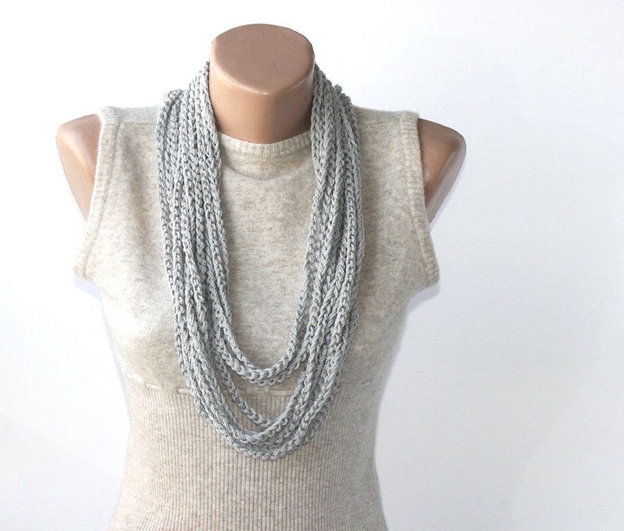 Infinity scarf - silver scarf - grey loop scarf - summer fashion - fiber necklace - skinny vegan scarf