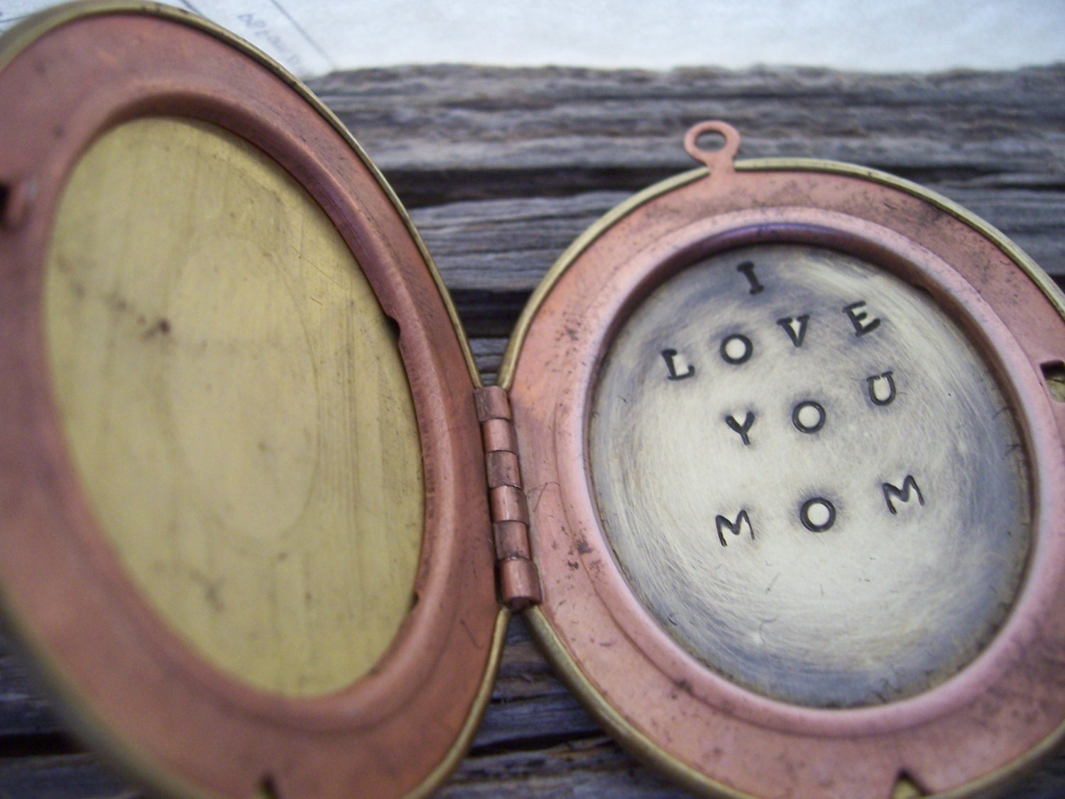 Mothers day  I love you Mom or Dad   vintage round locket a keepsake for forever