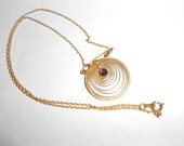 Garnet Pendant Unique Assemblage Necklace Very Modern/Egyptian Looking Concentric Circles Flashed