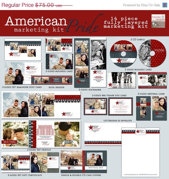 SALE American Pride Marketing COLLECTION- custom branding templates for photographers- 18 marketing products