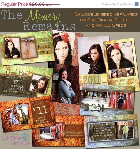 SALE The Memory Remains Senior Rep/411 Cards- custom photo templates for photographers on WHCC, Mi