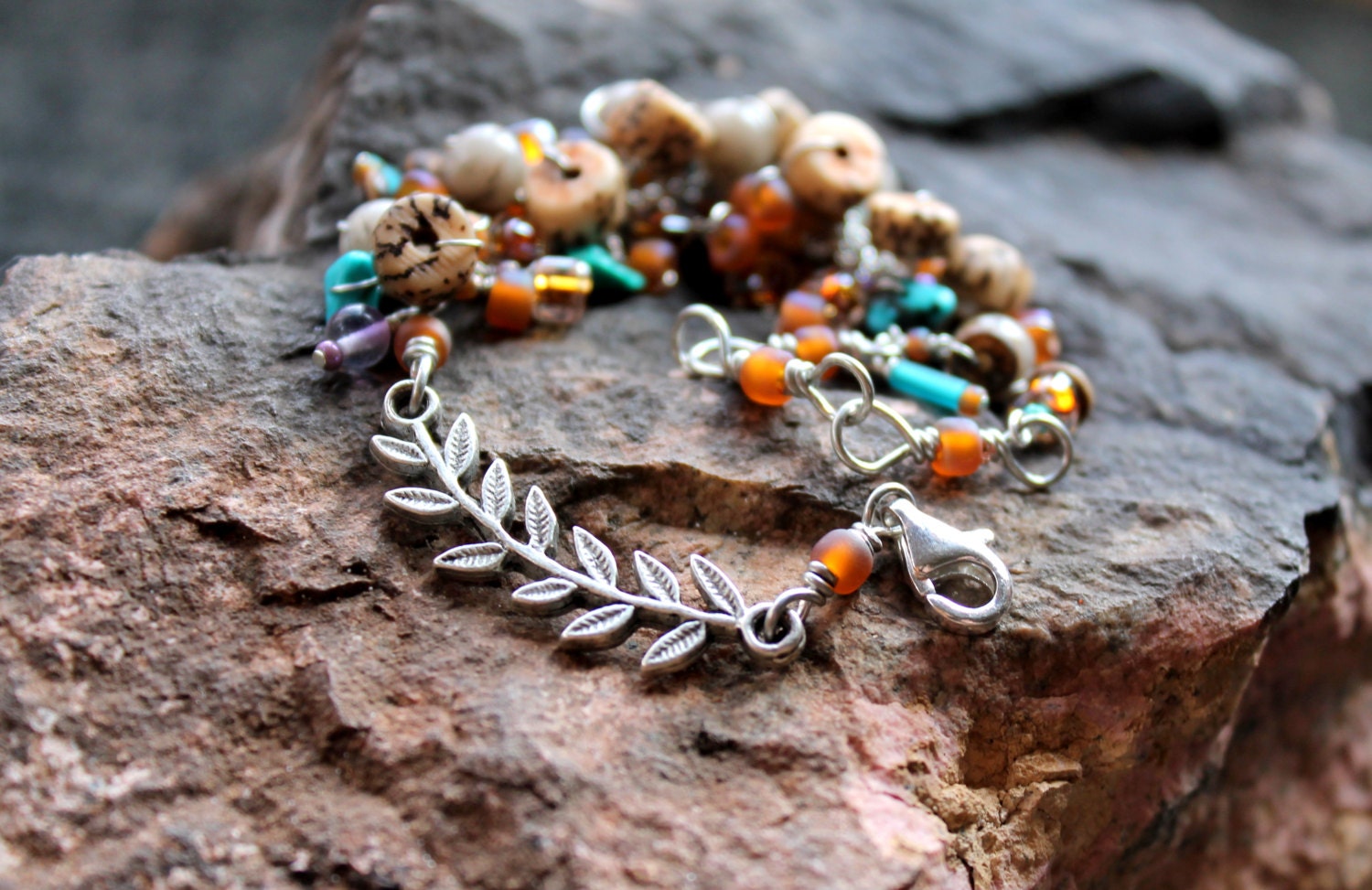 nature girl / bracelet adjustable beadwork bracelet / buri nut / feldspar bracelet / wire wrapped gemstone girls gift / brown teal sticks /