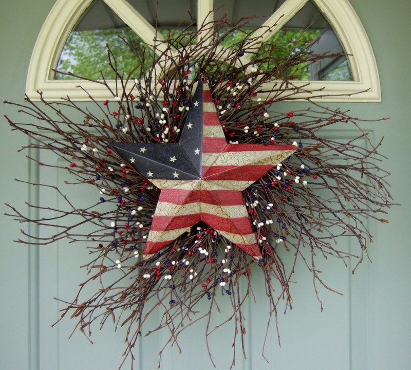 Summer Wreath - Patriotic Wreath - Fourth of July Wreath - Star Wreath - Flag Wreath