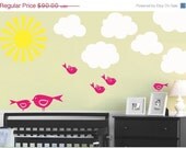 SALE 10% OFF Childrens Wall Decal Skyview CLOUDS Birds Sun Extra Large