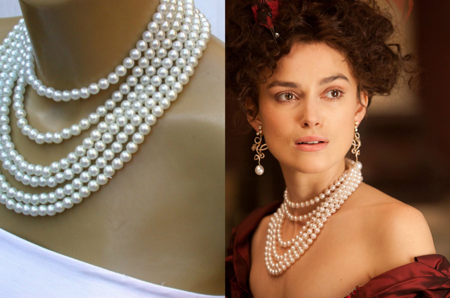 Anna Karenina -  Keira Knightley's Inspired Classic Multi Strand Pearl Necklace Perfect for Bride, Wedding , Bridesmaids And Formal