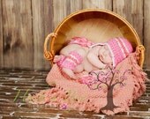 Newborn Beautiful Pink Orange and White Earflap Hat  and Legging Set