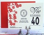 40th Birthday Letterpress Invitations - Cherry Blossom