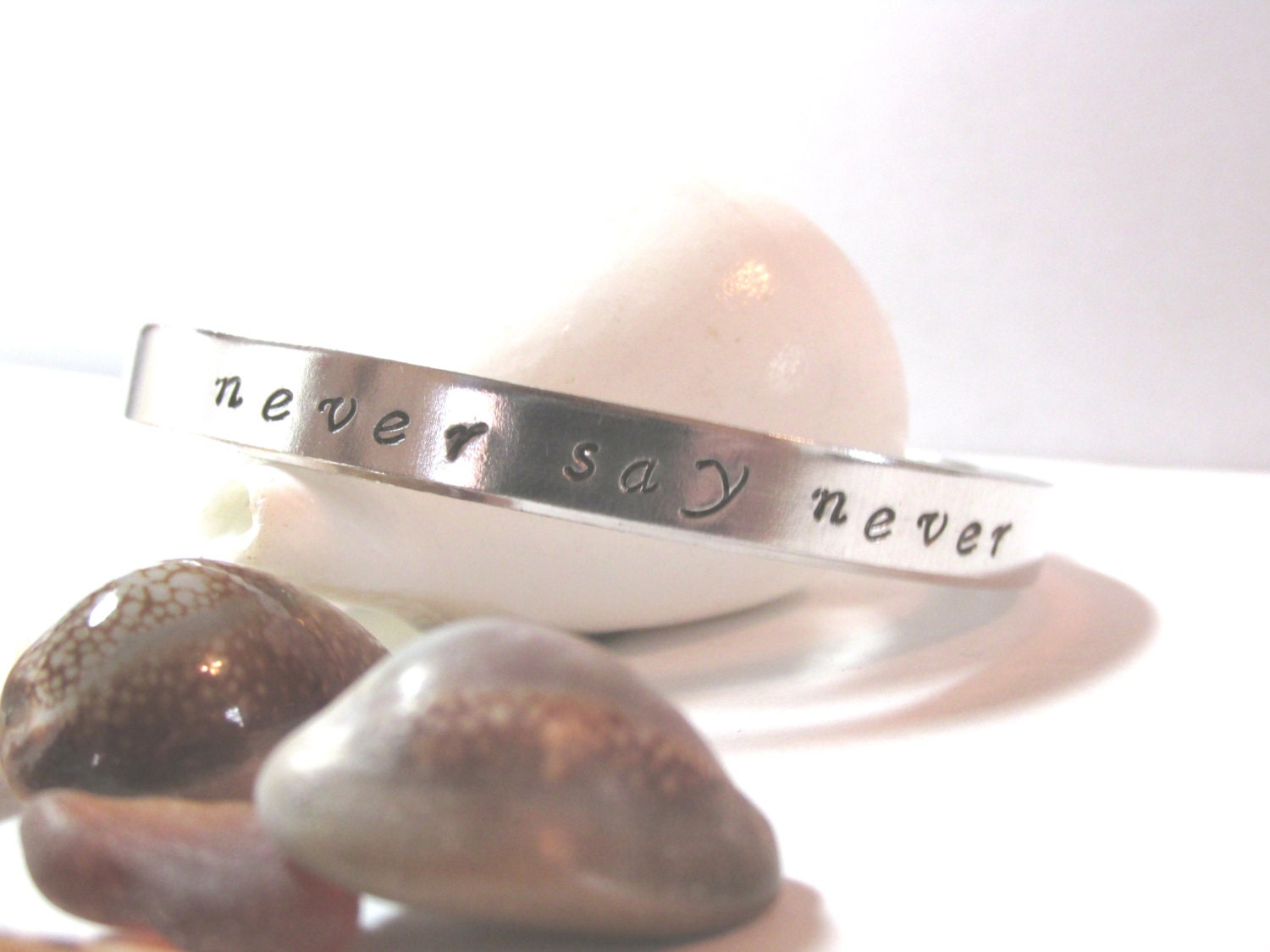 Never Say Never Hand Stamped Bracelet Motivational  Stock Number N515B