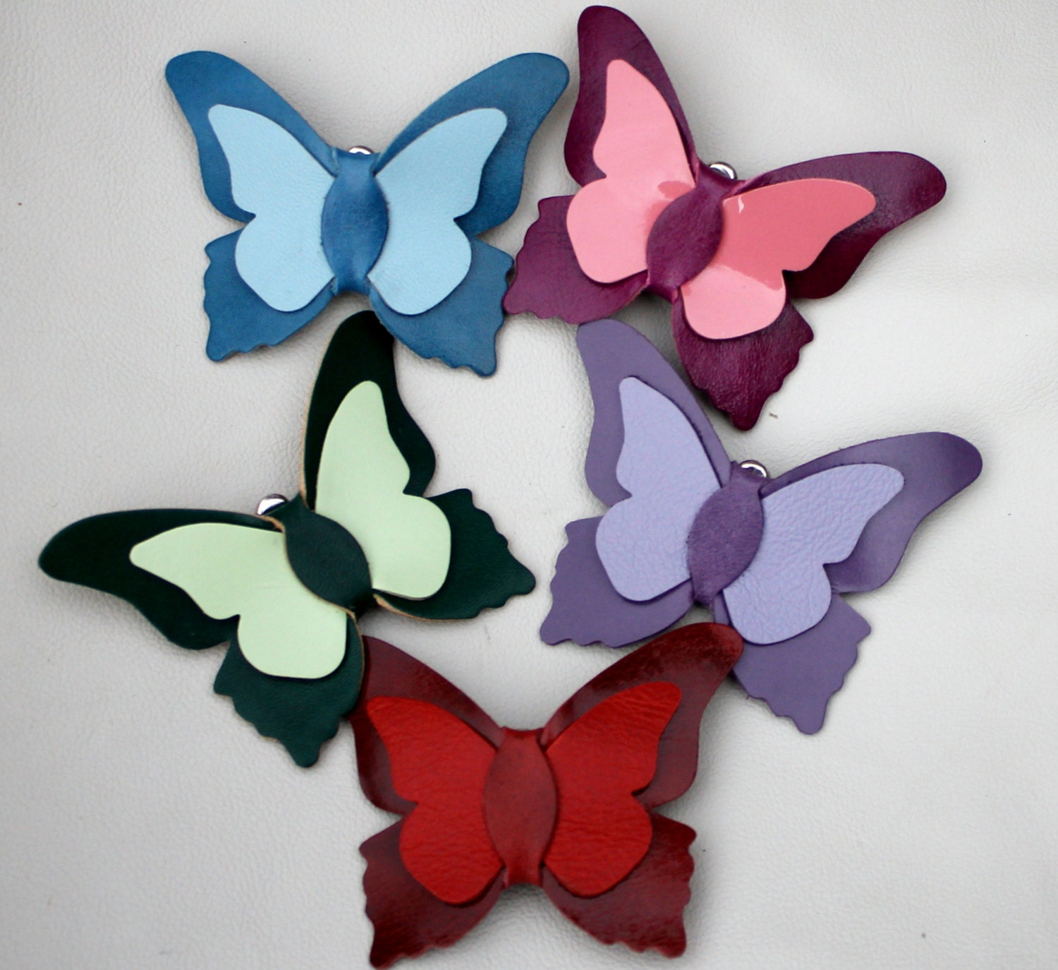 Butterfly hair clip leather hair clip kid's hair accessory choice of blue, green, red, purple, black/white, orange, brown/gold