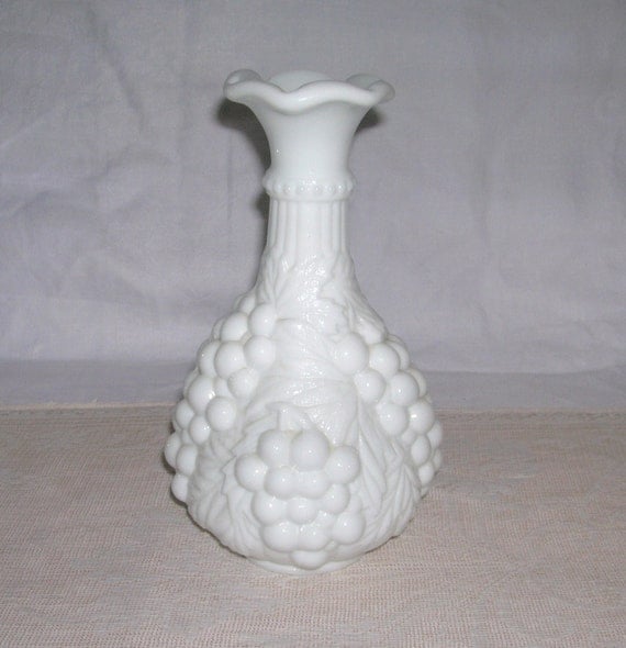 Vintage Imperial Milk Glass Vase Grape Pattern Circa by Milkwhite