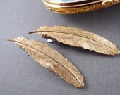 2 pc Golden feather raw brass alligator hair clips(one pair)