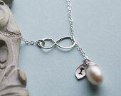 Personalized Infinity necklace,initial & stone,Monogram Necklace,Lariat Y necklace,Wedding Jewelry,Bridal,Leaf jewelry