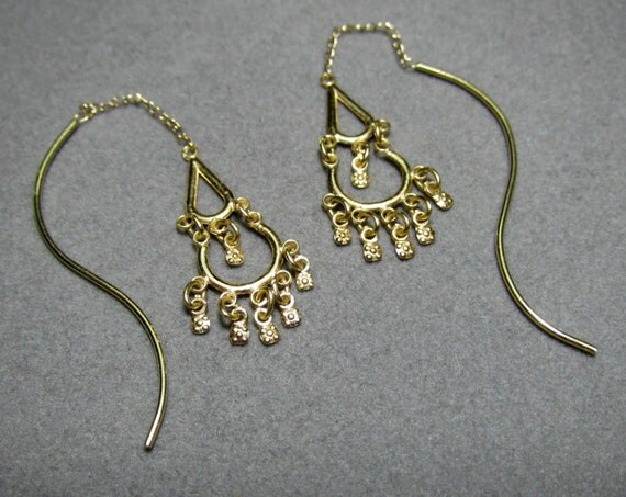 14k Yellow Gold Threader Chandelier Earrings by EverythingIOwn