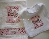 Personalised Baby bib and matching burp cloth Choose pink or blue