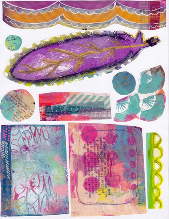 cool colors and bits art journal collage sheet