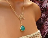 Watery Aqua Teal Blue Lariat Necklace. Green Blue Jade Bubble Necklace on Gold. Bridesmaids.