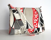 Womens Messsenger Bag / Handmade Fabric Purse - Red, Black, Gray and White Modern