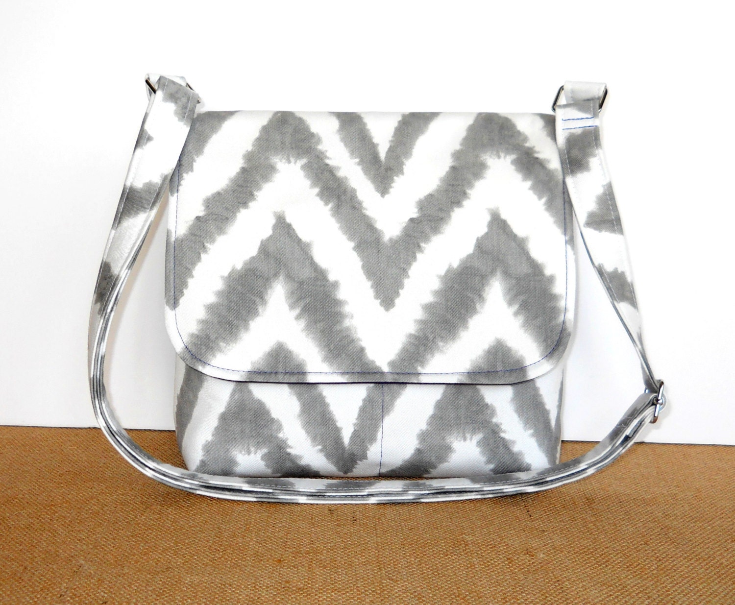 Gray Chevron Bag, Small Messenger Bag - Premier Prints Diva Chevron Twill Storm