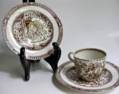 Victorian Little Mae Plates and Cup / Brown Transfer Ware - nestingwren