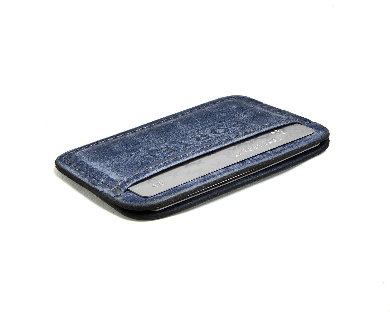 RETROMODERN aged leather Credit Card wallet - - SAPPHIRE