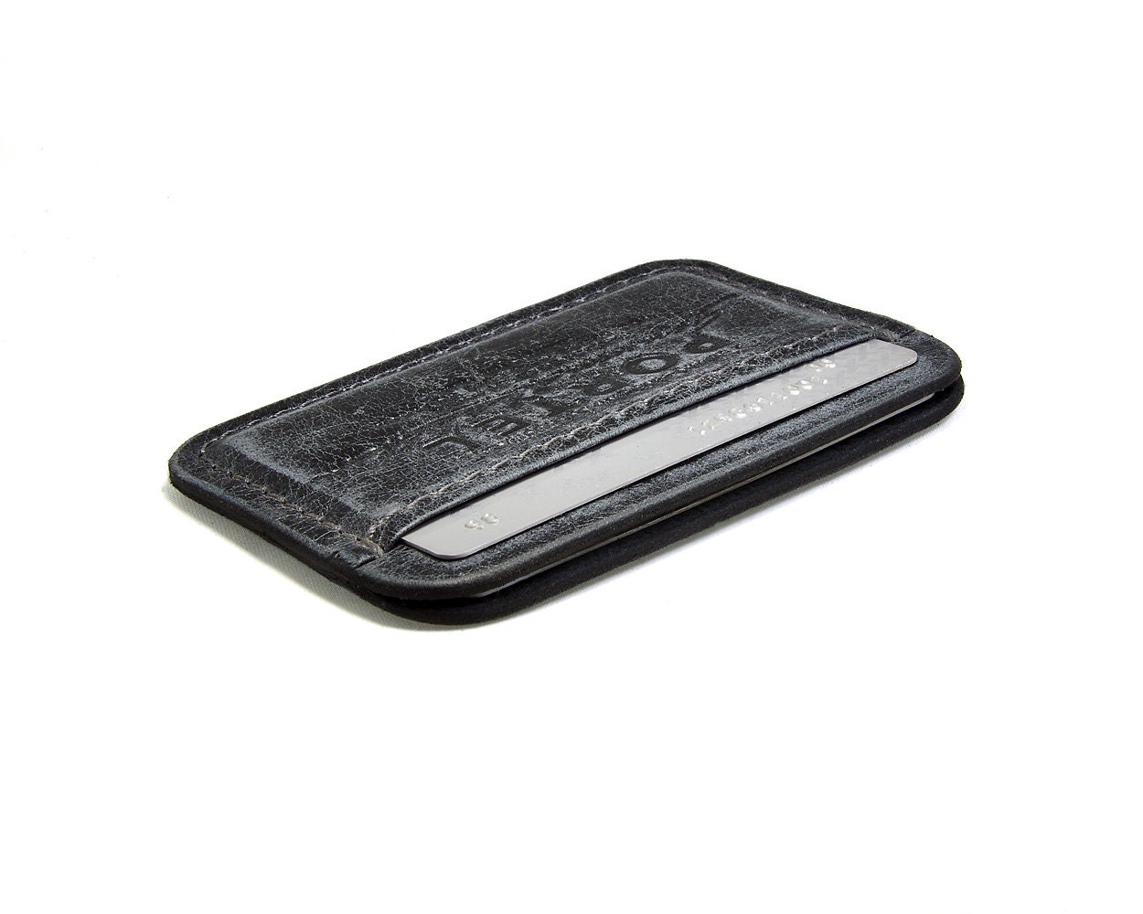 RETROMODERN aged leather Credit Card wallet - - BLACK MARINE