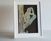 Monkey Map Cut - Cutout from Vintage Map  -  5x7 Original Art by Marissa Carter