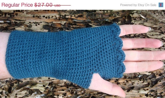 ON SALE Alpaca Wrist Warmers Crochet Teal Sea Green Fingerless Gloves