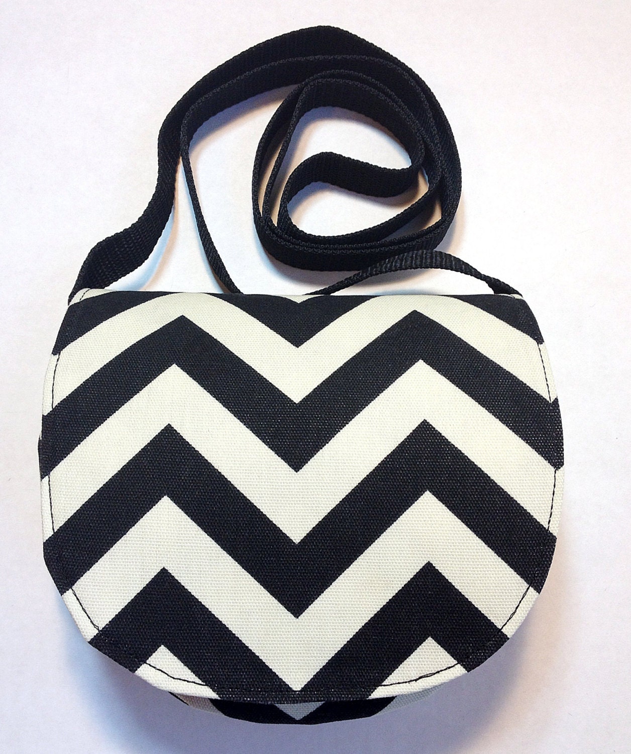 Cross Body Bag, Black and Cream Chevron Print