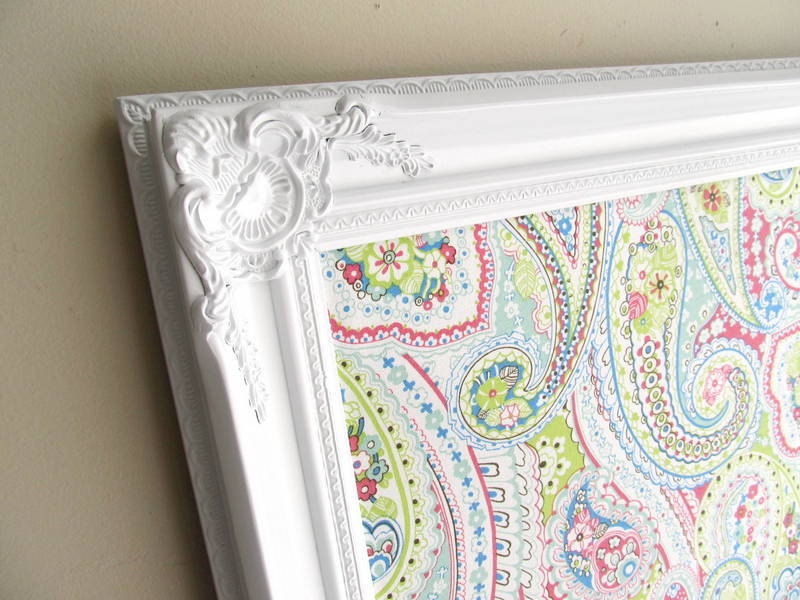MEMO BOARD Girls Room Decor Bulletin Board Magnet Board Memory Board Teen Nursery Pink Green Blue Magnetic Desk Organizer Paisley Fabric