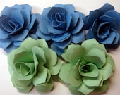 Paper Flower Embellishments  set of 5 light Blue and mint Green 3 inches