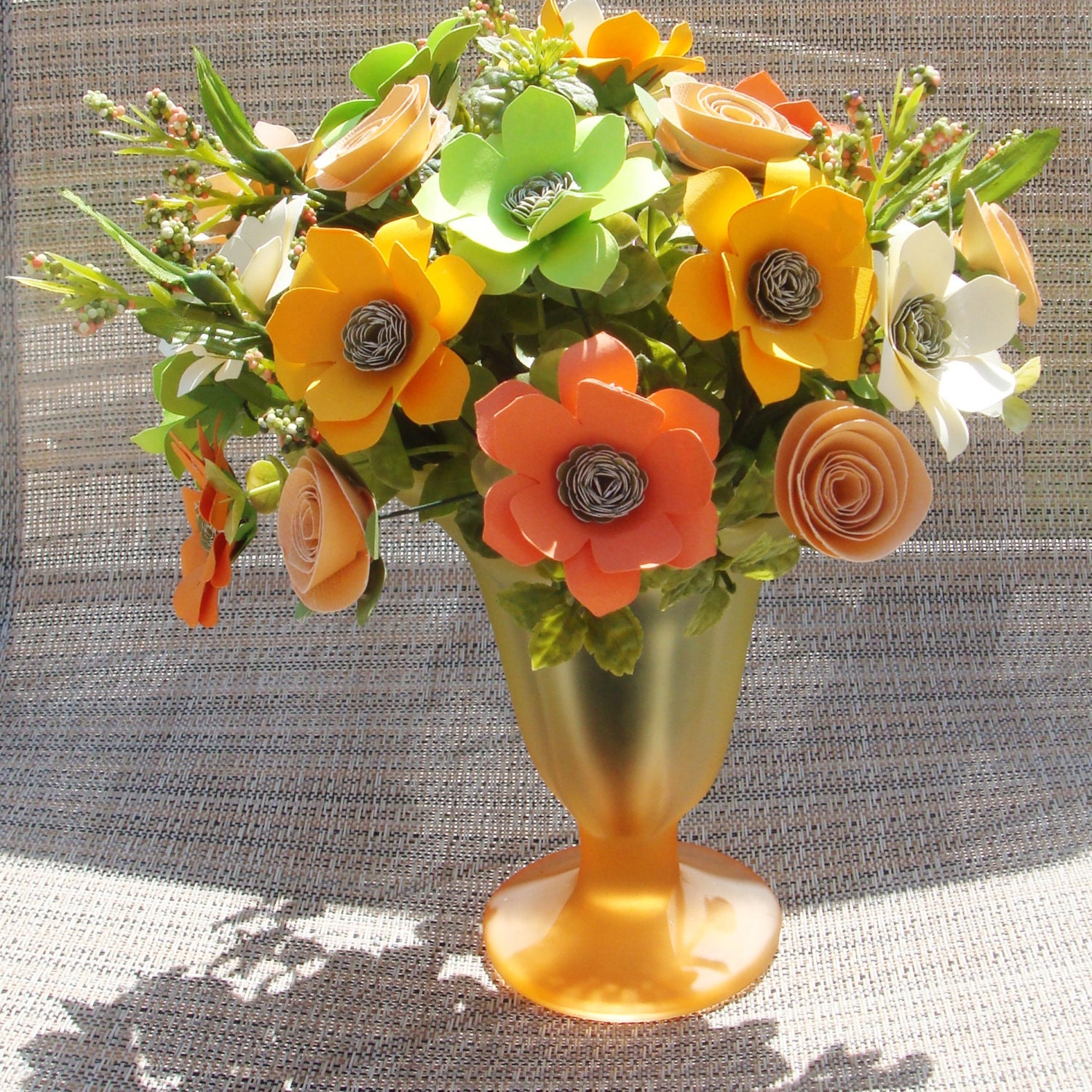 Mothers Day  Any Day Paper Flower Arrangement Perfect for the one you Love in oranges yellows whites lime greens