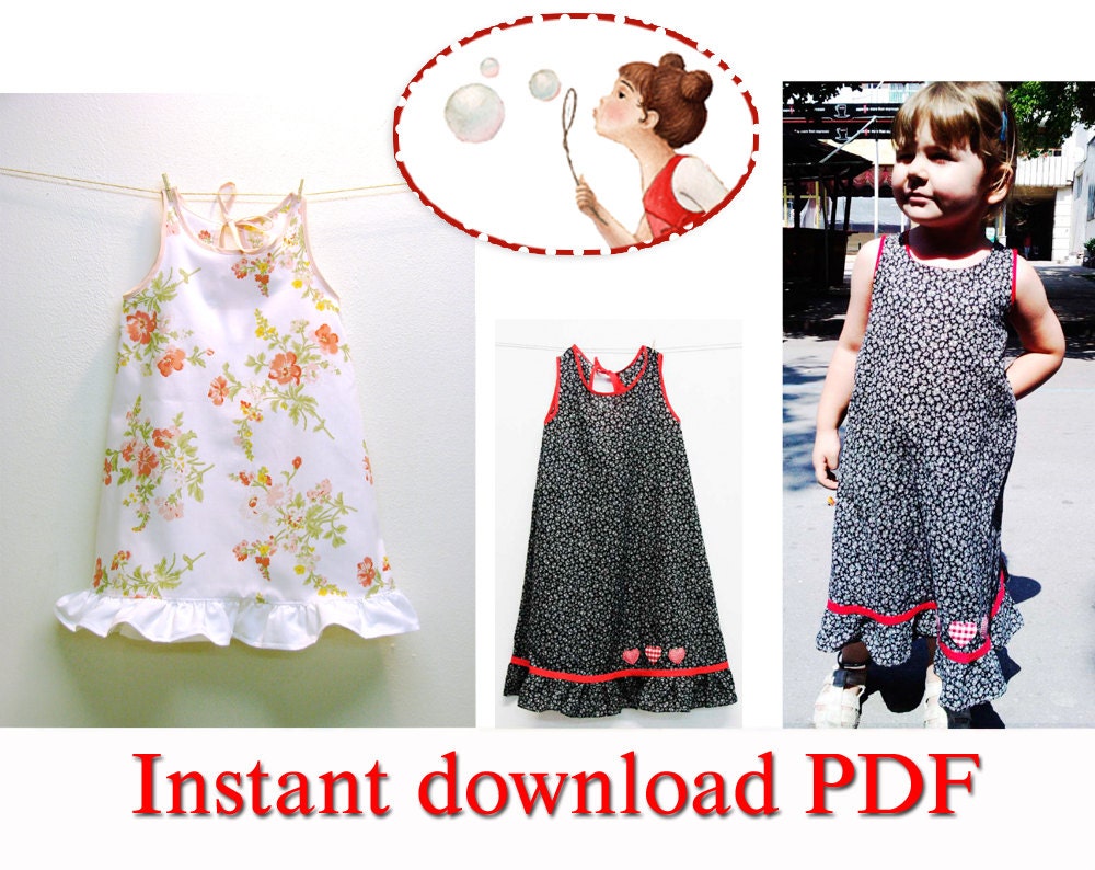 Sewing pattern and picture tutorial for Vaya Maxi Baby and Toddler Dress - pdf - sizes 3 Months to 6T - 64EU to 116EU