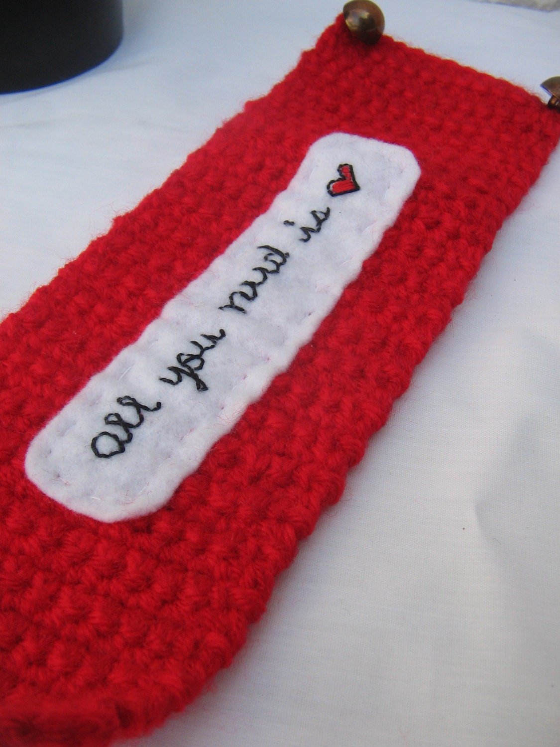 Red Coffee Cup or Mug Cozy - ALL you need is LOVE -with small red heart -
