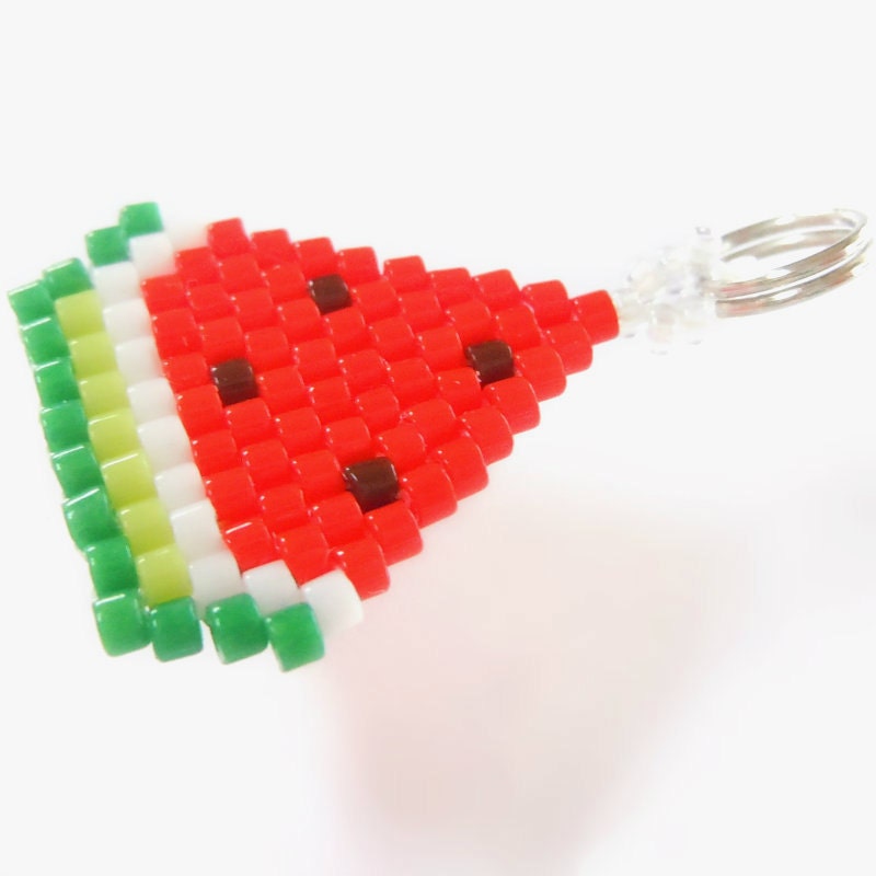 Brick Stitch Watermelon Charm, Seed Bead Pendant, Cute Jewelry