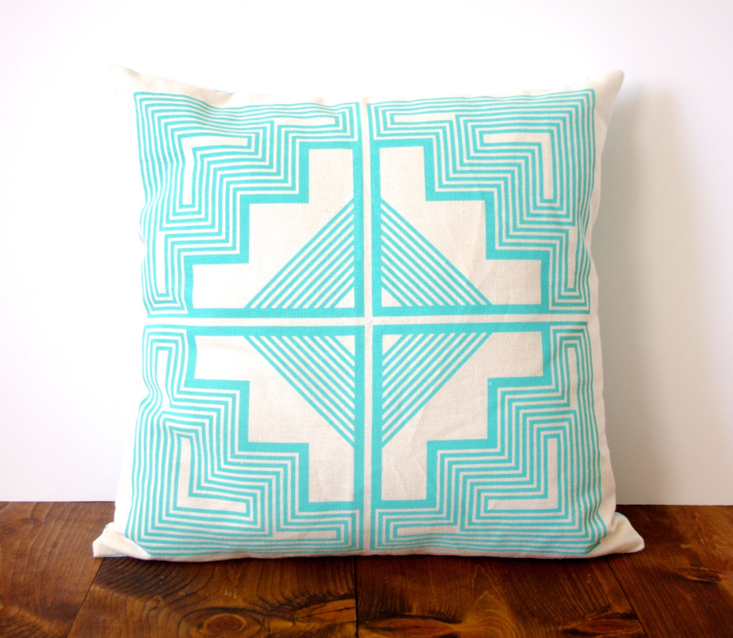 Native Quilt Pillow - Ocean / Turquoise / Blue - Screen Printed Organic Cotton