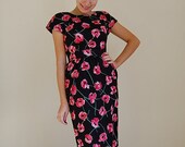 25 % OFF SALE Christmas RED Poppies cotton bow back mini dress size S