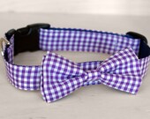 Purple Gingham Bow Tie Dog Collar
