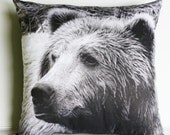 Animal pillow ,GRIZZLY BEAR pillow, animal pillow, throw pillow, eco friendly organic cotton pillow, 16x16 ,40cmx40cm